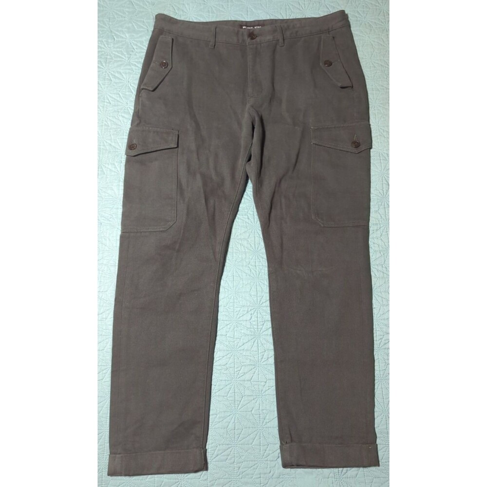 Michael Kors Men's Woven Cargo Trousers 34x30 Dark Green 100% Cotton Cuffed
